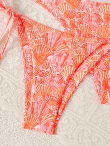 Swim Vcay 2025 Summer Beach Women's Solid Color Halter Backless Tie Top + Knotted Triangle Top + Triangle Bottoms 3-Piece Bikini Set Set - Multicolor - View 5
