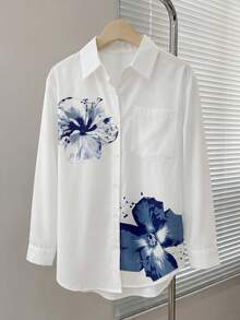 Tween Girls Floral Print Long Sleeve Shirt - White - View 6