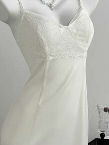 Elamini Women's V-Neck Lace Patchwork Waist Fitted Bodycon Dress - Apricot - View 5