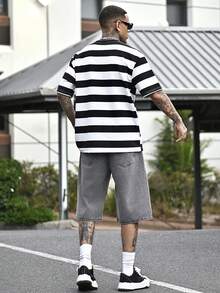 Devon Thys 男士浅蓝色水洗牛仔宽松休闲短裤 - 淺灰色 - 查看 4