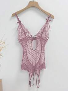 DAZY Adjustable Sheer Mesh Hollow-Out Sexy Bodysuit For Women Lingerie For Women - Coral Pink - View 6