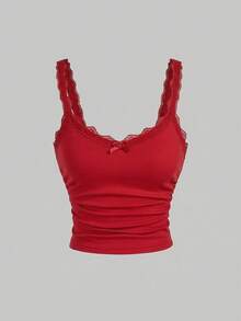 SHEIN MOD Camiseta de mujer de unicolor con parches de encaje - Multicolor - Ver 9