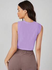 SHEIN BASICS Solid Color Crew Neck Sleeveless Comfortable Loose Cropped Tank Top, Summer Crop Tops Plain For Women Casual Ladies Blouse,Summer - Purple - View 2