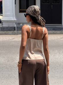 Slaydiva Áo hai dây satin phối ren thanh lịch, kiểu dáng thường ngày dành cho nữ - G - Rượu sâm banh - Xem 2