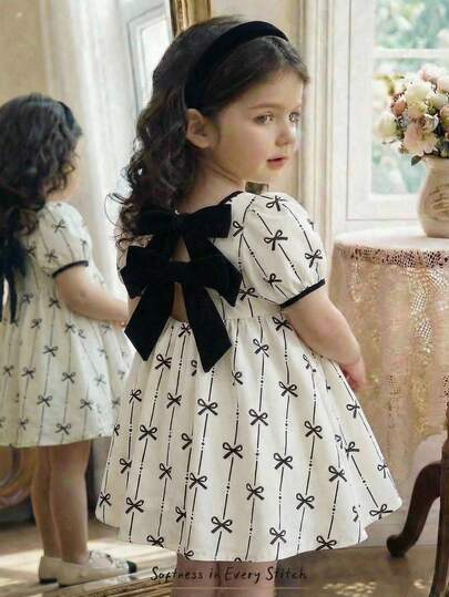 Cozy Pixies Vestido dulce y lindo para niña con bloqueo de color, lazo en la espalda, mangas con pétalos y cintura ceñida, adecuado para salidas, vacaciones y tiempo libre