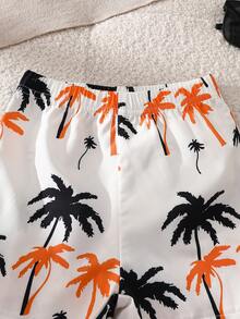 SHEIN Playful Pals 可愛男嬰3件組夏季套裝 白色時尚字母印花背心 棕櫚樹沙灘短褲 & 配套帽子 適合度假假期戶外活動 - 黃色 - 查看 7