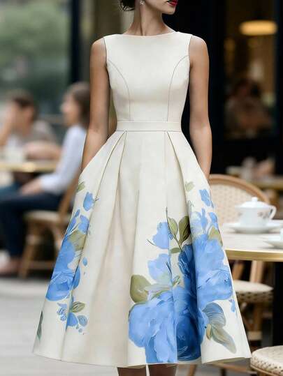 Rafferiza Đầm hoa không tay thắt eo thanh lịch dành cho nữ, kiểu dáng duyên dáng.