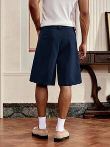 SWAVVY Pantalones cortos casuales sueltos de unicolor para hombres - Azul Marino - Ver 2