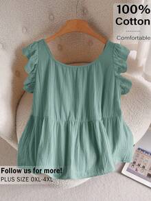 CosyJoli Plus Size Women Solid Color Minimalist Sleeveless Top - Green - View 3