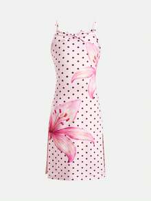 SHEIN 少女波点碎花吊带连衣裙，度假风 - 粉色 - 查看 13