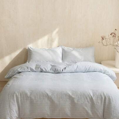 Cirelle Bộ ga trải giường kẻ sọc phong cách Boho cỡ King màu be kem (2/3 món) - Chất liệu mềm mại như vải lanh | 1 ga trải giường + 1/2 vỏ gối (không kèm ruột chăn) với họa tiết kẻ sọc xám, thoáng khí, chất liệu 100% cotton đã qua xử lý, kiểu dáng trang trại, cỡ King.