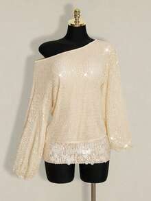 SHEIN ICON Y2K 女士沙滩度假外出 Coachella 俱乐部沙滩装串珠宽松镂空长袖衬衫，夏季 - 杏色 - 查看 1