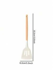 Madebyblanc Bộ dụng cụ nấu ăn bằng silicon 13 món, bao gồm giá đỡ, bộ dụng cụ nhà bếp, thích hợp để nấu nướng, thìa cán gỗ, kìm. - trắng - Xem 13