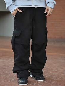 Devon Thys Men's Casual Solid Color Cargo Jogger Pants - Black - View 5
