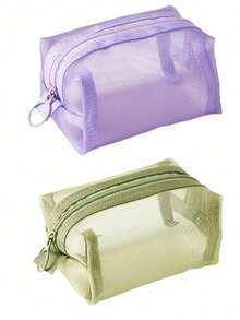 1/2 túi lưới đựng đồ du lịch, làm bằng nylon, chống trầy xước, không dễ bị rách, ví đựng tiền xu mini, túi đựng tai nghe, túi đựng cáp dữ liệu, túi bỏ túi di động, túi đựng đồ trang điểm có khóa kéo, túi đựng đồ mini, quà tặng ngày lễ - Nhiều màu - Xem 12