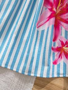 SHEIN 少女夏季度假条纹印花荷叶边连衣裙 - 彩色 - 查看 7