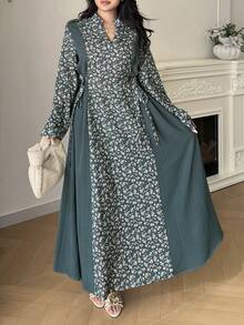 Al Najma Plus Size Women's Fashionable Printed Arabic Style Dress - Multicolor - View 3