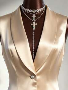 Endroma 女士时尚优雅单扣披肩领西装外套 - 香檳色 - 查看 4