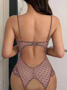 DAZY Adjustable Sheer Mesh Hollow-Out Sexy Bodysuit For Women Lingerie For Women - Coral Pink - View 2