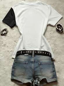 Glimmora 女士圆领猫咪印花休闲百搭日常短袖T恤 - 白色 - 查看 2