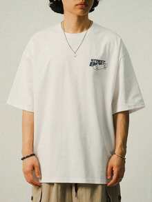 DAZY Men's Letter Printed White Casual Short Sleeve T-Shirt, Summer,Graphic Tees - White - View 7