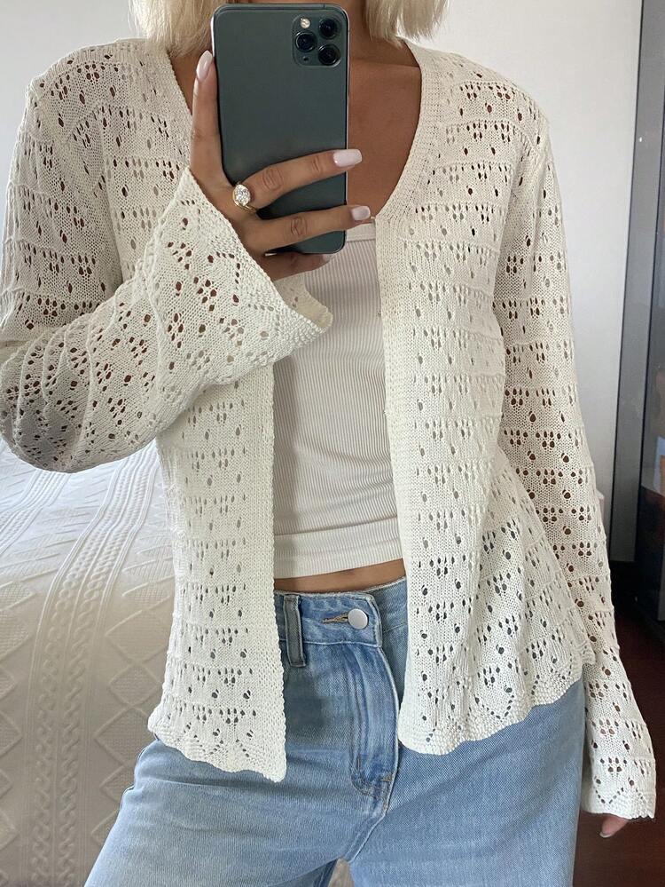 Women's Slim Fit Hollow Out Beige Cover Up, Suitable For Spring & Summer