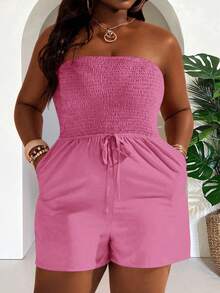 Slaydiva Women's Pastel Pink Summer Boho Vacation Romper,Casual Off-Shoulder Sleeveless Jumpsuit,Plus Size Western Wear,Old Money Style Festival Rave Outfit - Pink - View 8