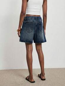 ATUI Studio Quần short denim cạp thấp dáng casual dành cho nữ, thích hợp cho mùa hè. - Màu xanh lam - Xem 3