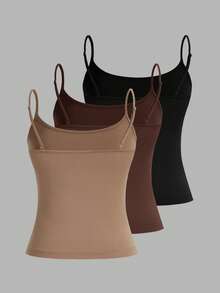 SHEIN PETITE CURVE 大码女式三件套紧身休闲背心（细肩带） - 彩色 - 查看 2