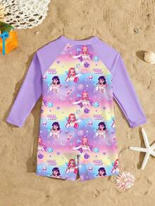 Bộ đồ bơi liền thân tay dài quần đùi thời trang mới cho bé gái, họa tiết dễ thương ngẫu nhiên. - Nhiều màu - Xem 2