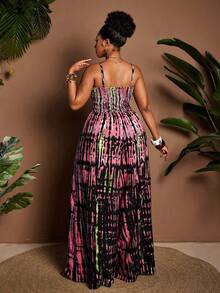 Maweii Bộ jumpsuit hai dây gợi cảm dành cho nữ cỡ lớn, chất liệu dệt in họa tiết. - Hồng - Xem 4
