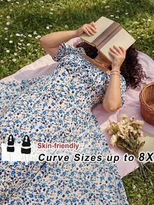 SHEIN CURVE+ Vestido largo con estampado de flores para mujer talla grande, ideal para vacaciones románticas - Multicolor - Ver 9