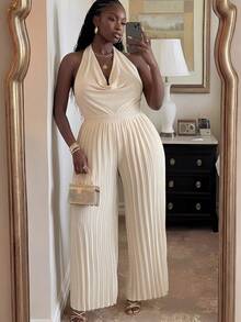 Veslaya Conjunto de 2 piezas de top de punto con cuello drapeado y cintura ajustada, y pantalones plisados de pierna ancha en color blanco, para mujer talla grande, ideal para festivales de música, Pascua, estilo bohemio, fiestas de cumpleaños, graduación, universidad, uso diario casual, vacaciones, cruceros, playa, tomar el sol, estilo viral, de invitada a boda, ir al trabajo, brunch, aeropuerto, eventos, elegantes banquetes, bailes y momentos relajados, primavera/verano 2026 - Albaricoque - Ver 10
