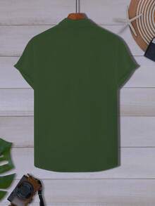 Manfinity RSRT Men's Summer Front Button Casual Retro Versatile Short Sleeve Shirt - Army Green - View 2
