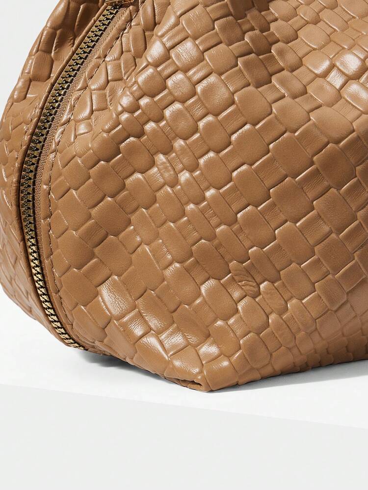 LADIES BROWN HANDBAG, EXQUISITE AND SIMPLE VACATION WOVEN PU HANDBAG, ROUND HANDLE, OLD MONEY STYLE, VACATION STYLE, RETRO STYLE, SUITABLE FOR LADIES, MOTHERS, COMMUTE, VACATION, DAILY, SHOPPING, TRAVEL