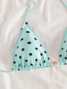 Bonvoyette Bộ bikini hở lưng màu xanh bạc hà in hoa dành cho nữ, đồ bơi hai mảnh gợi cảm kiểu yếm cổ cho kỳ nghỉ biển, mùa xuân/hè. - màu xanh lá - Xem 6