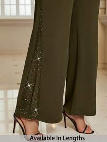 SHEIN Tall CURVE Pantalones acampanados de talla grande de unicolor elegante con parches de malla para uso diario - Verde militar - Ver 1