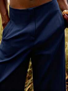 Lumivelle Women's Solid Color Minimalist Casual Suit Pants Travel Navy Blue Summer - Navy Blue - View 3