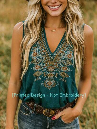 EMERY ROSE Women's Bohemian Vintage Casual Vacation Tank Top