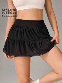 OutZeal Women's Solid Color Skirt With Built-In Leggings - Pleated Tennis Skirt - Black - View 2