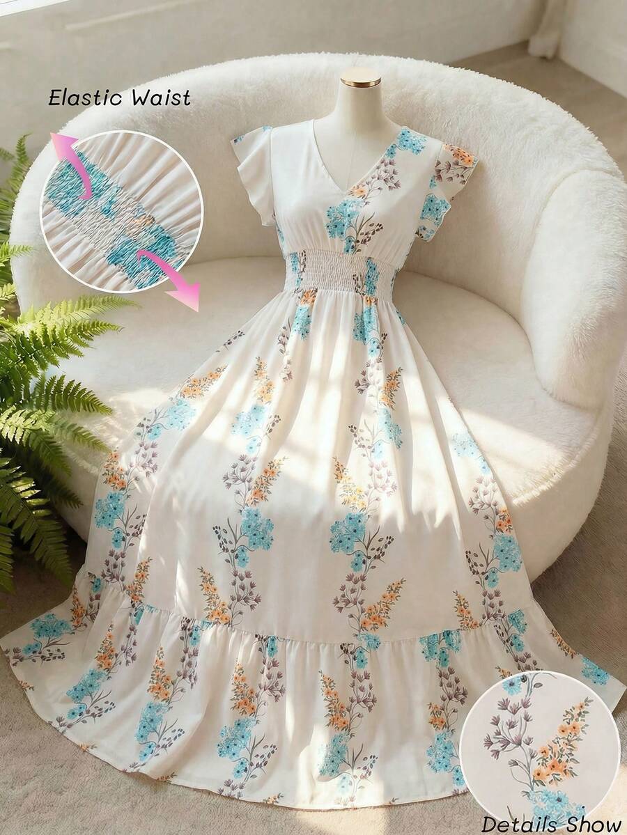 Solivie Đầm hoa nữ kiểu dáng thường ngày, trang phục đi nghỉ mát mùa hè, trang phục đi chơi cho nữ, đầm hè cho nữ, trang phục mùa hè cho nữ, đầm nữ, đầm maxi nữ, đầm thường ngày cho nữ. - Màu be - Xem 1