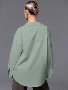 MUSERA Oversized Button Up Shirt Old Money Vacation Everyday Airport Holiday Oversized Beach Cover Up Back To School Work - Olive Green - View 3