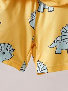 Set de 6 piezas de pijama corto de manga corta con estampado de animales de dibujos animados para niños, ropa de estar por casa casual, cómoda y suave para el verano - Multicolor - Ver 8