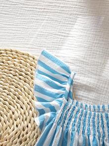 SHEIN 少女夏季度假条纹印花荷叶边连衣裙 - 彩色 - 查看 9