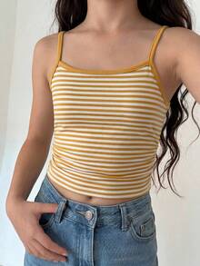SHEIN Tween Girl Striped Casual Versatile Camisole - Yellow - View 3