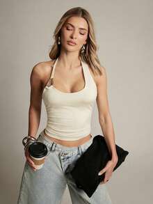 Hauture Women's Hardware Detail Halter Top - Cream - View 4