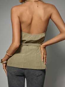 Avantive Spring&Summer Women Romantic/Prom/Formal/Birthday/90s Clothes/Business Casual Woman/Elegant/Western Wear/Going Out/Fashion/Casual/Y2k Clothes/Club/Office /Cocktail/Vintage/Bodycon/Rave Outfits Festival/Funny/Classy/Old Money/Streetwear/Vacation Outfits/Country Concert Outfit/Work Clothes /Modest/Spring Break/Bachelorette Outfits/Concert/Baddie/Basic/Graduation/A Line/1960s Outfit Coachell /V Neck/Sleeveless Top - Khaki - View 2