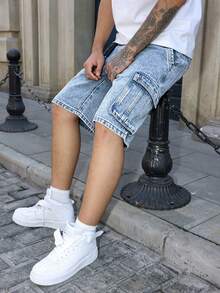 Manfinity EMRG Men's Casual Loose Fit Denim Shorts, Versatile Summer Wear - Light Wash - View 4
