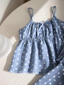 Sparklyn Bộ áo vest và quần chấm bi cho bé gái tuổi teen - Màu xanh lam - Xem 4