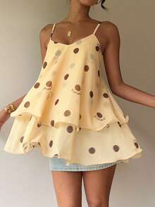 Siren Gaze Women's Layered Ruffle Hem Chiffon Camisole, Elegant Date Night Top For Summer,Summer Top - Light Yellow - View 5